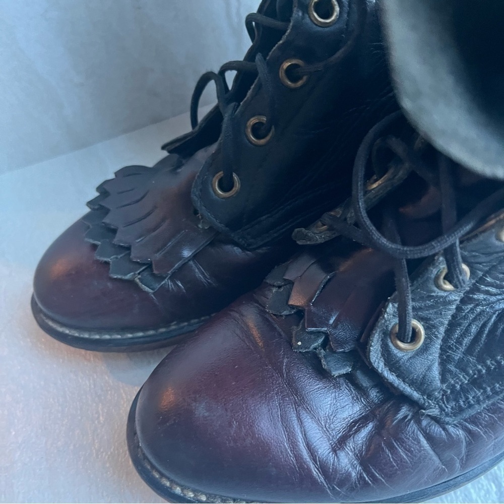 ** LAREDO vintage Black maroon Leather Roper Kiltie Boots 6.5 - Picture 3 of 12